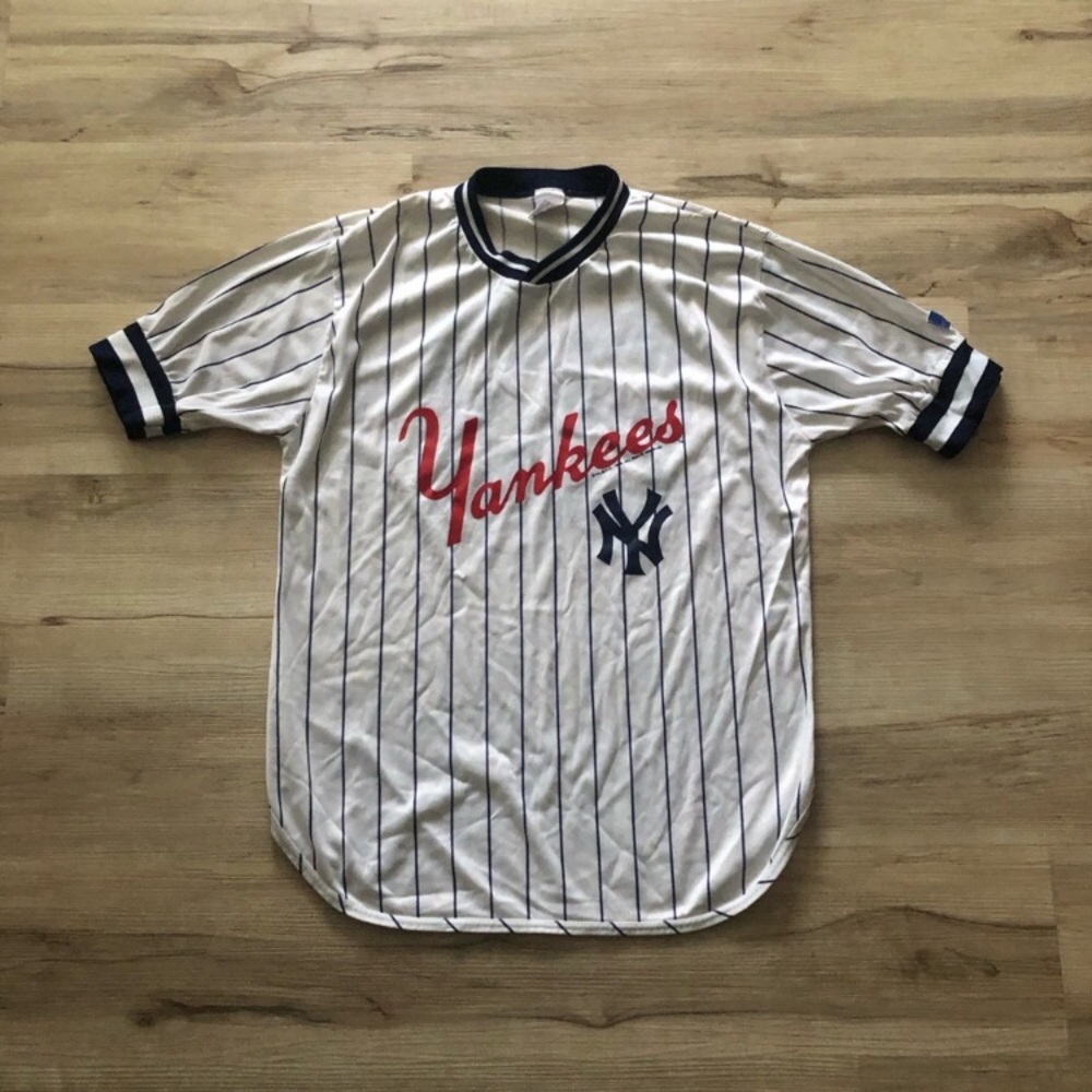 Vintage New York Yankees Striped Jersey in White and Black - Picture 4 of 11